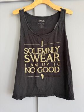 Harry Potter Women's Black Tank Top with Gold 'I Solemnly Swear' Graphic